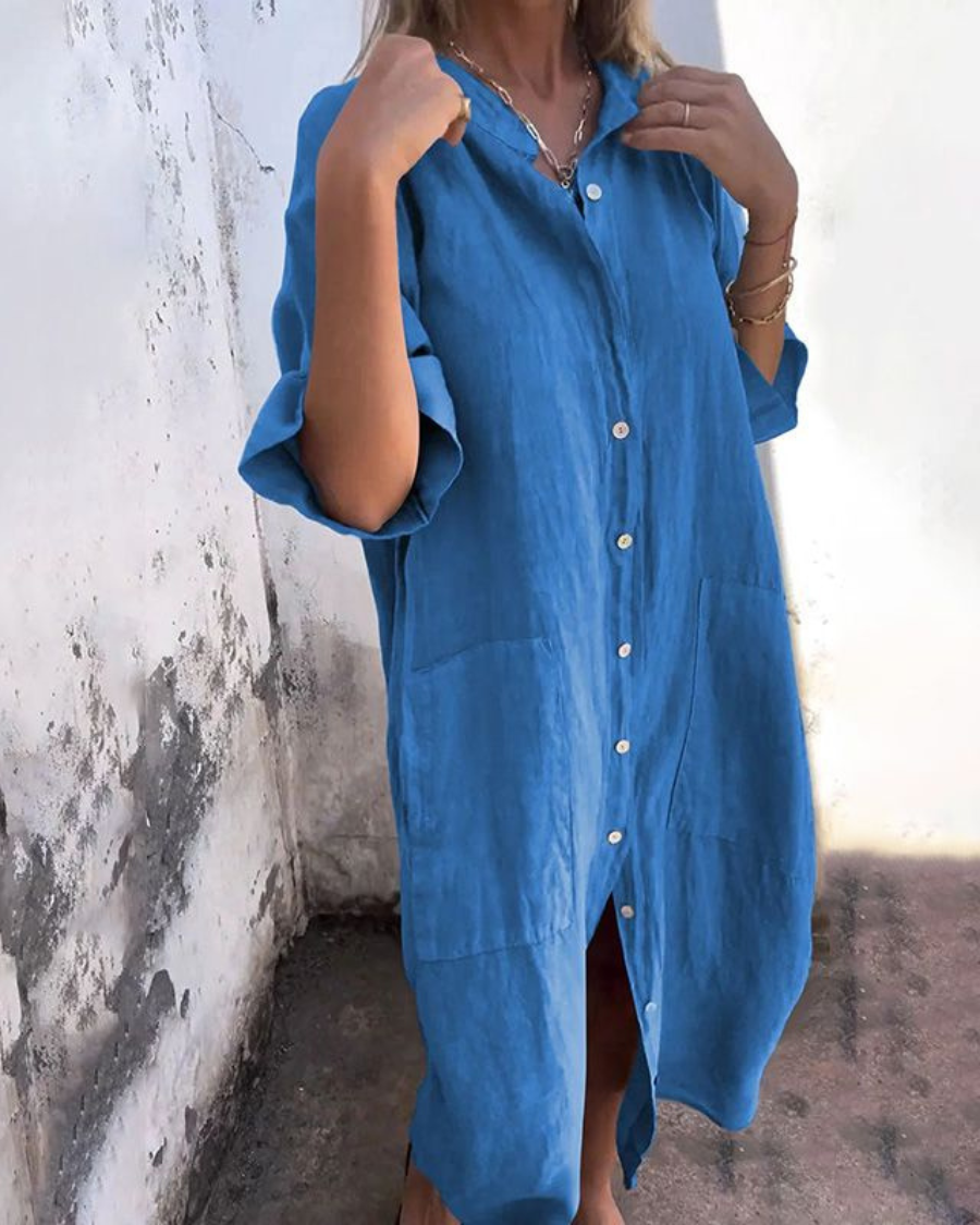 Alondra | Cotton Linen Shirt Long Dress