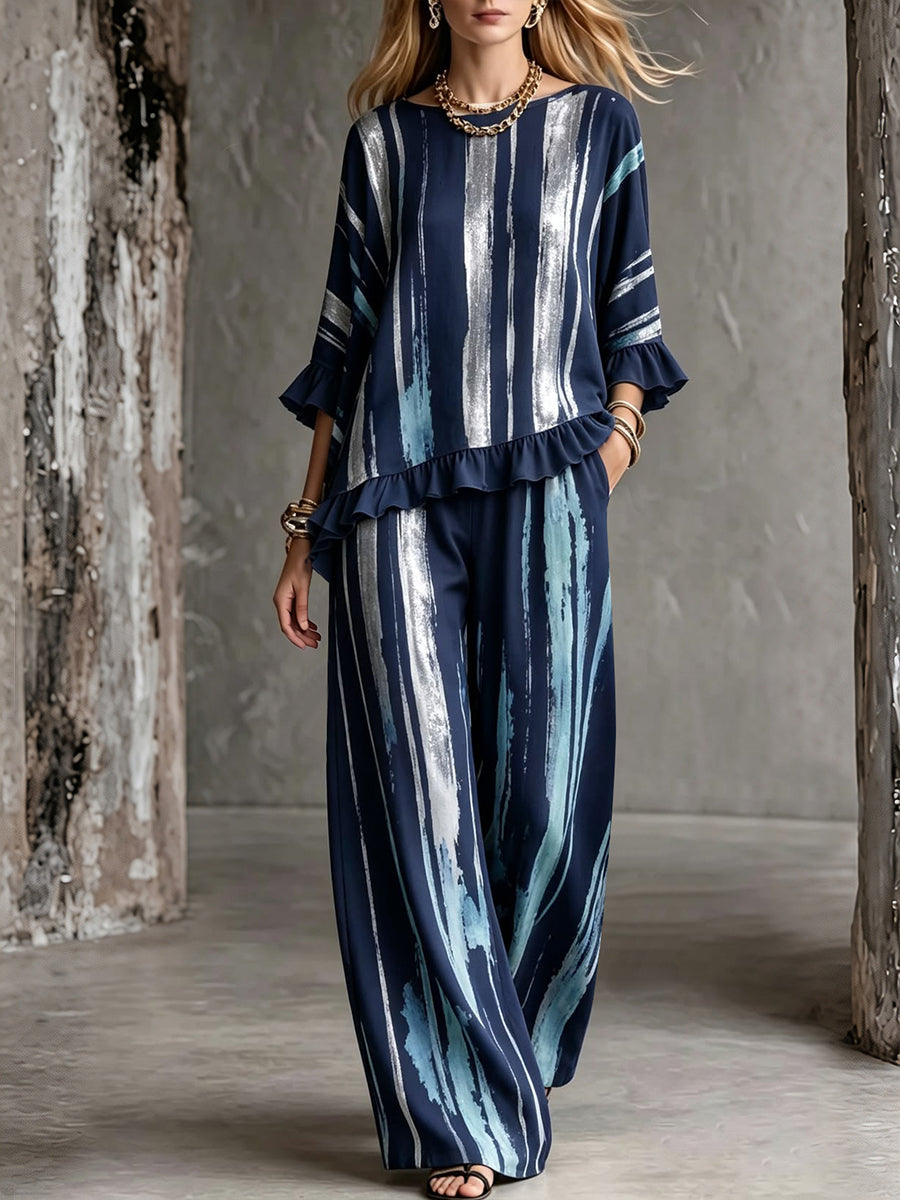 Printed Wide-Leg High-Waist Pocket Pants