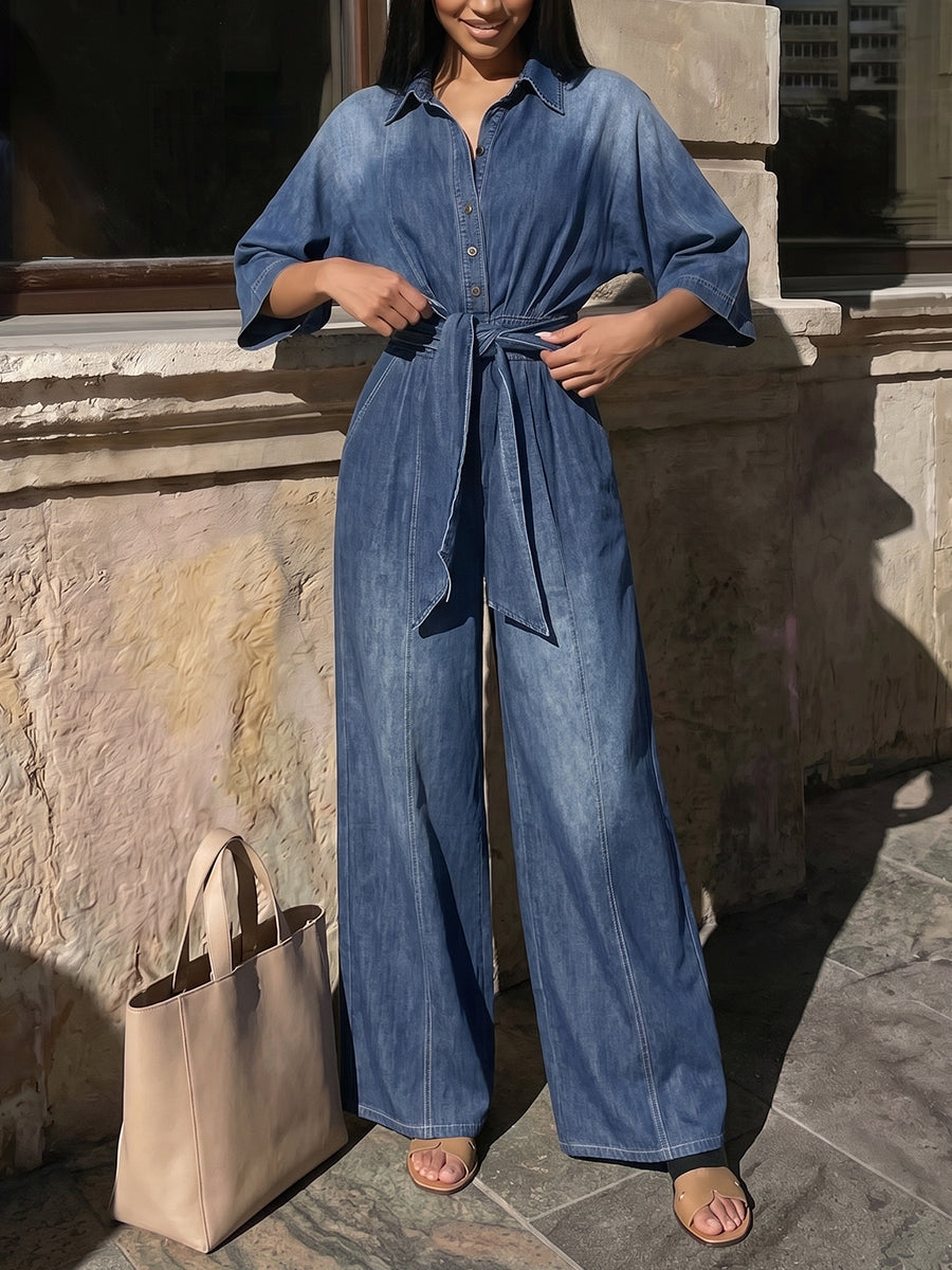 Gradient High-Waist Button-Detail Pocket Jumpsuit