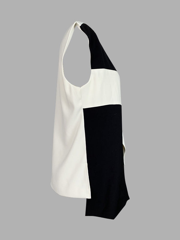 V-Neck Asymmetric Sleeveless Relaxed Vest
