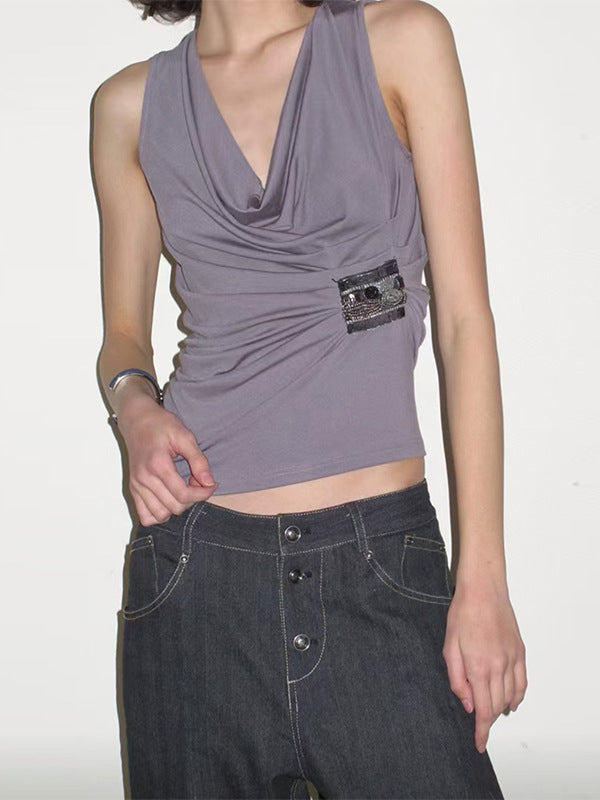 Pleated Sleeveless Relaxed Tank Top