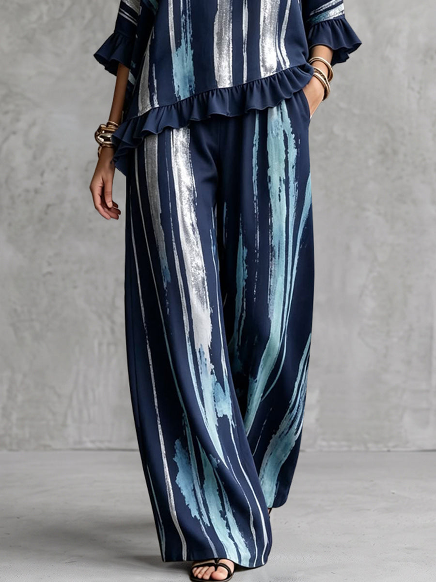 Printed Wide-Leg High-Waist Pocket Pants