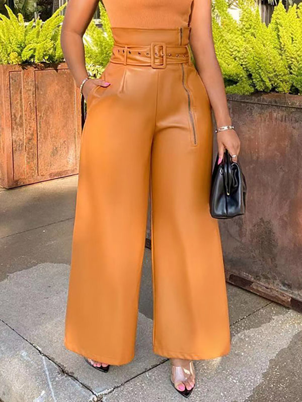 Wide-Leg High-Waist Zip Belted Belt