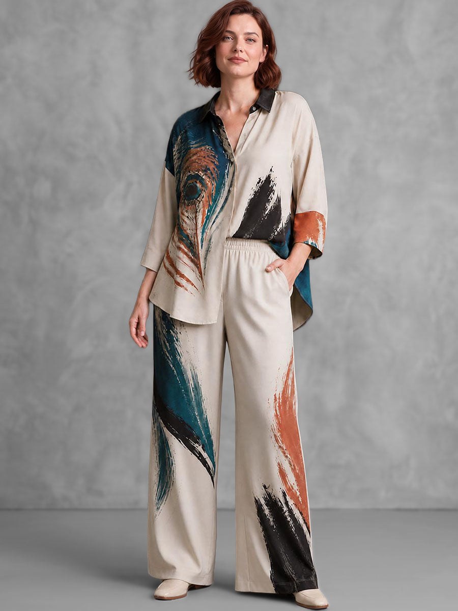 Printed Wide-Leg Pocket Elastic Pants