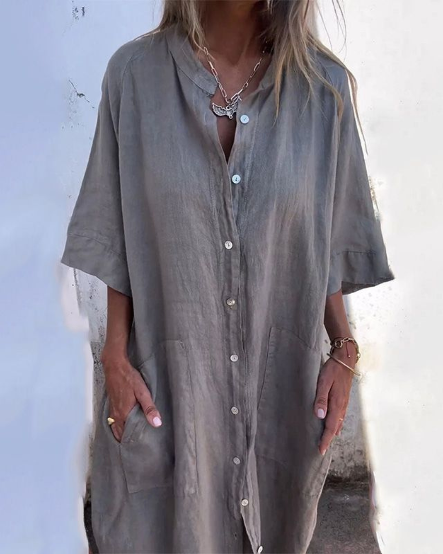 Alondra | Cotton Linen Shirt Long Dress
