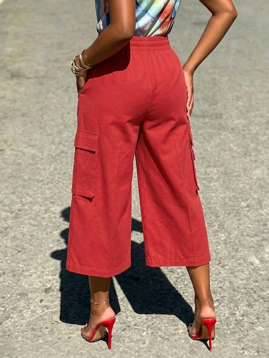 High-Waist Pocket Elastic Relaxed Pants