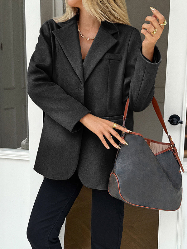 Notch-Collar Button-Detail Pocket Long-Sleeve Jacket