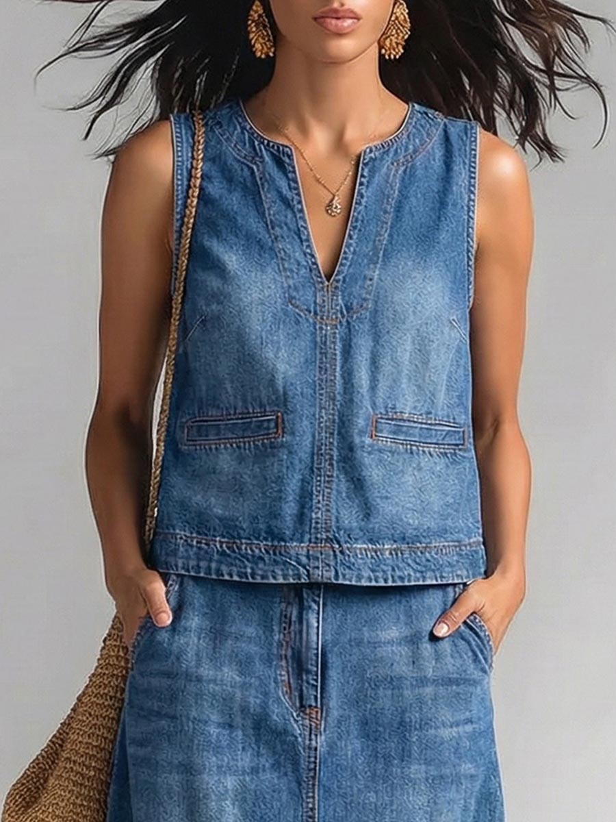 V-Neck Sleeveless Relaxed Vest