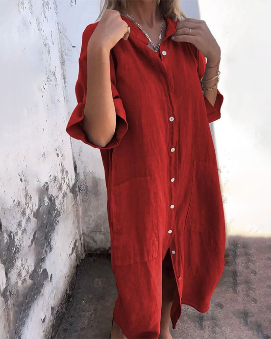 Alondra | Cotton Linen Shirt Long Dress