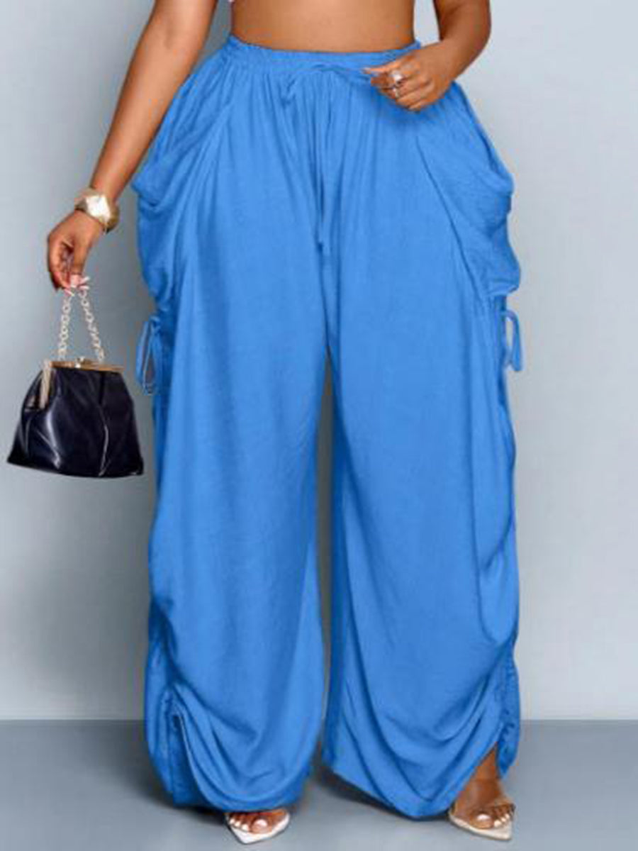 Wide-Leg Plus Size Drawstring Pocket Pants