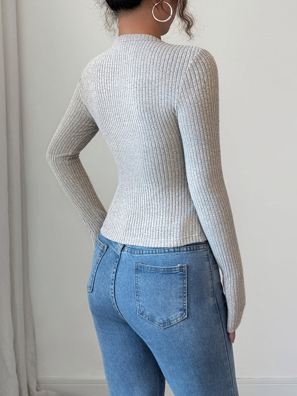 Round-Neck Button-Detail Long-Sleeve Cardigan