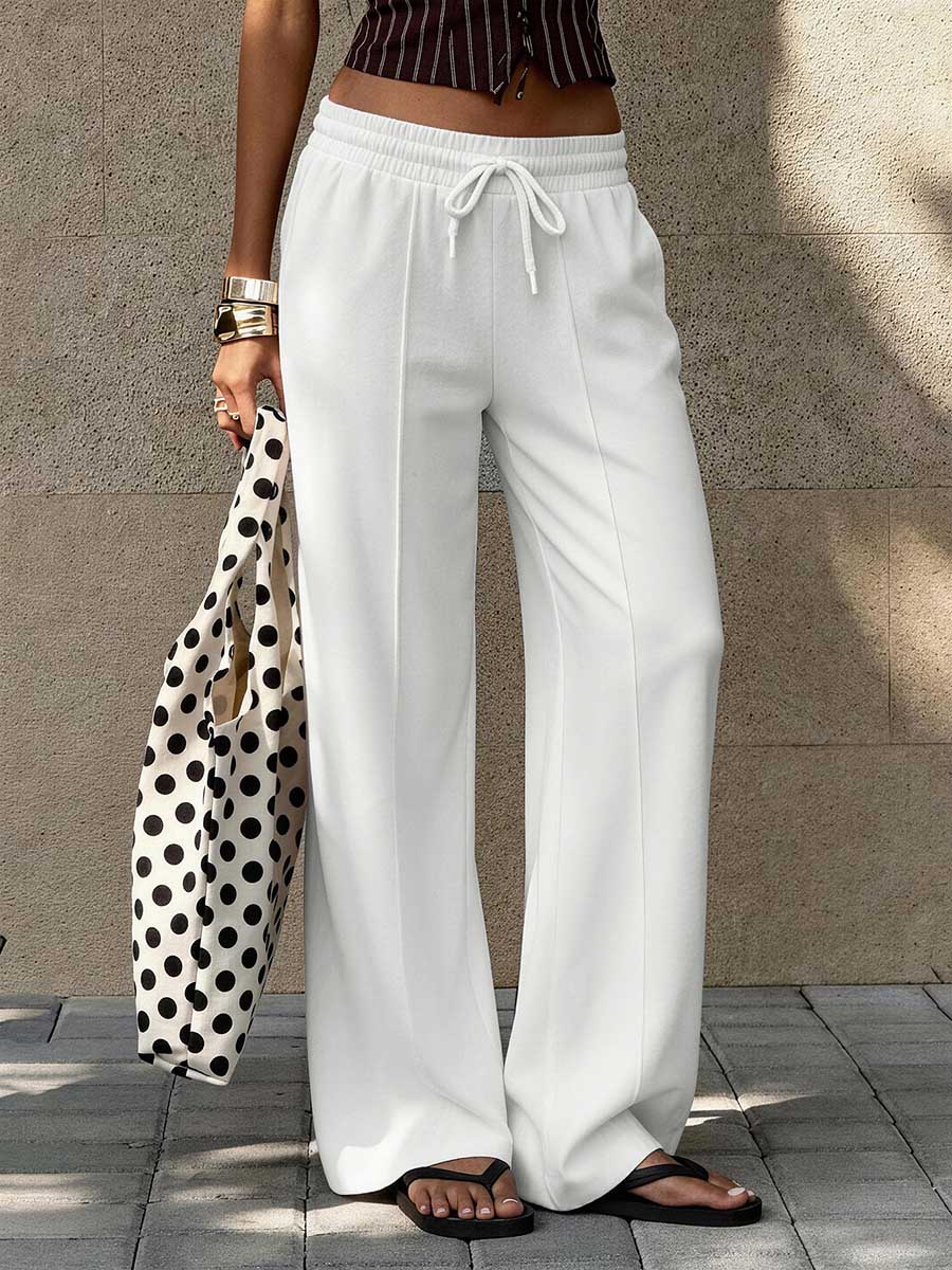 Wide-Leg Drawstring Pocket Elastic Pants
