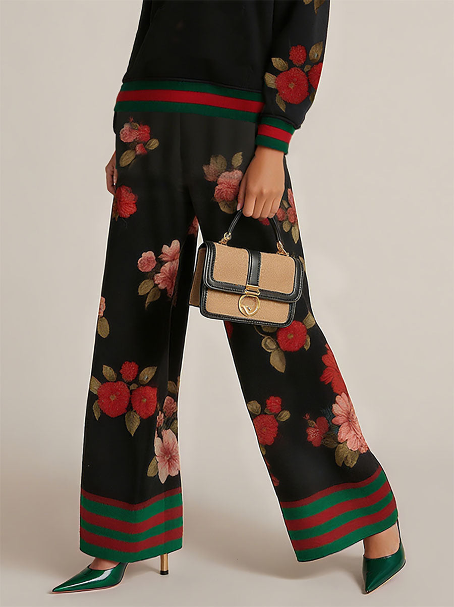 Floral Wide-Leg High-Waist Pocket Pants
