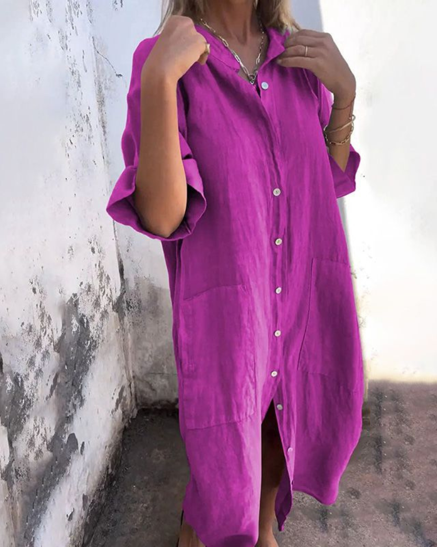 Alondra | Cotton Linen Shirt Long Dress