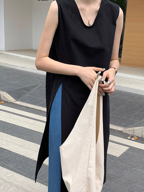 V-Neck Side-Split Sleeveless Relaxed Vest