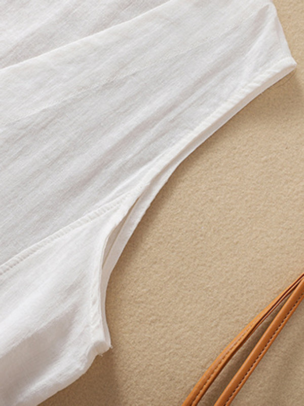 V-Neck Button-Detail Sleeveless Relaxed Vest