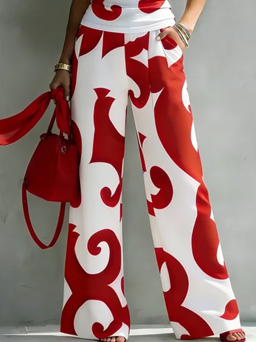 Printed High-Waist Pocket Relaxed Pants