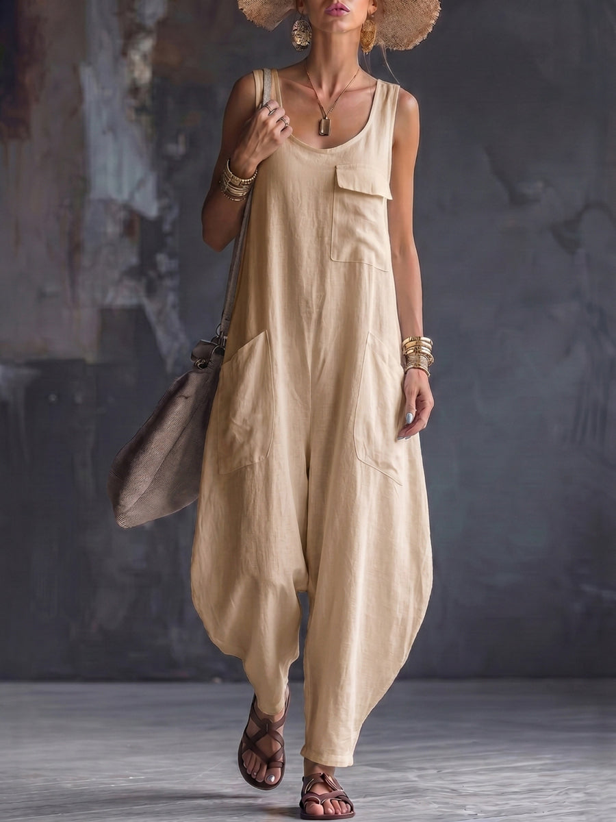 Square-Neck Pocket Sleeveless Relaxed Jumpsuit