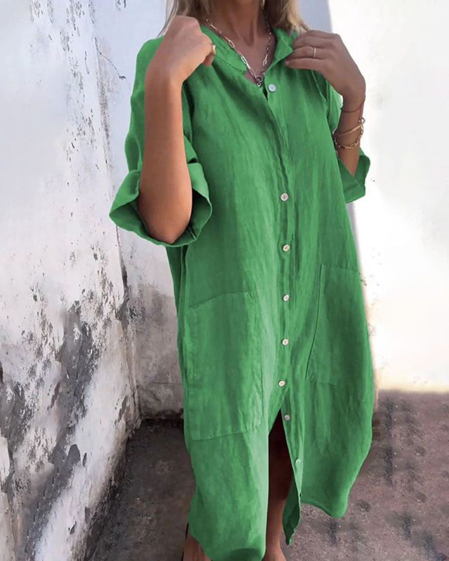 Alondra | Cotton Linen Shirt Long Dress