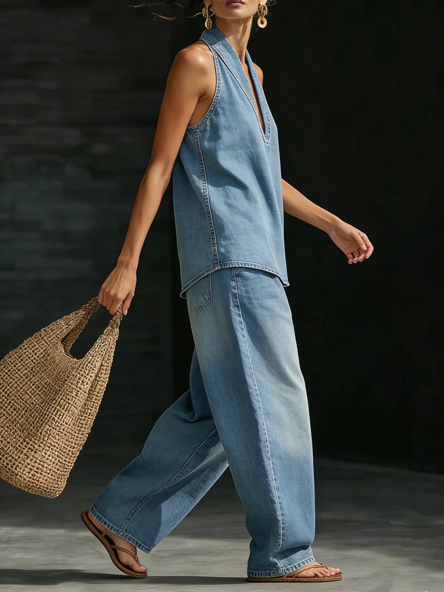 V-Neck Sleeveless Relaxed Vest