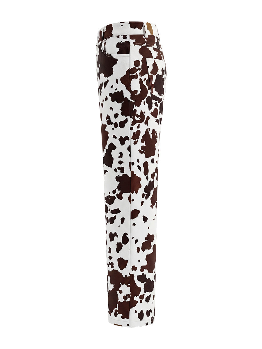 Printed High-Waist Contrast Pants