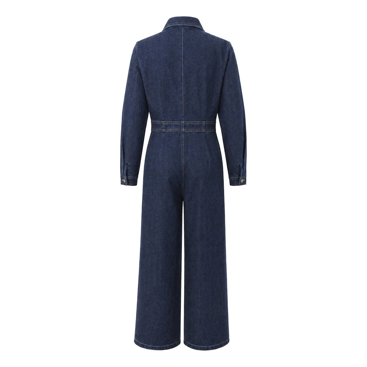 Wide-Leg Zip Pocket Long-Sleeve Jumpsuit