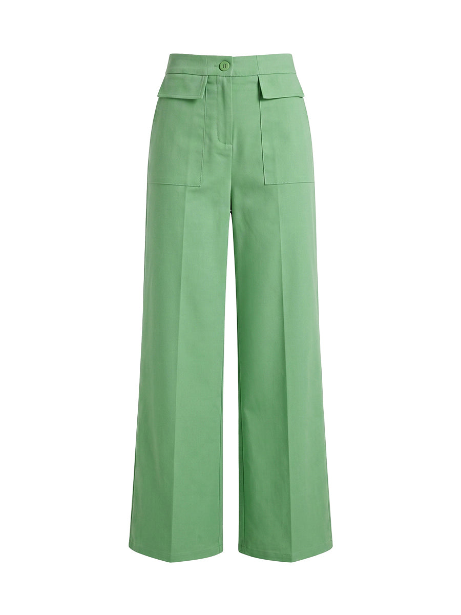 Wide-Leg High-Waist Button-Detail Pocket Pants