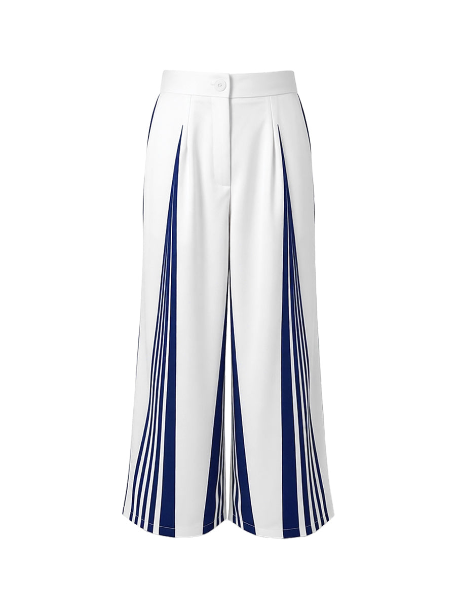 Wide-Leg High-Waist Pocket Contrast Belt