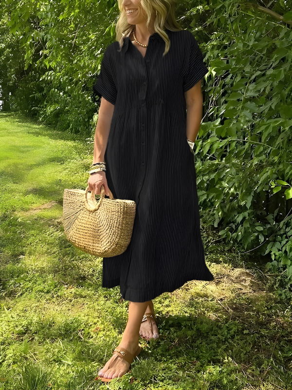 Marina | Striped Maxi Shirt Dress with Pockets