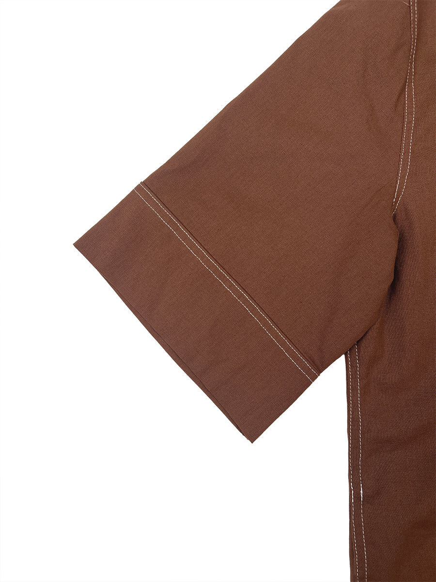 Stand-Collar Zip Pocket Short-Sleeve Jumpsuit