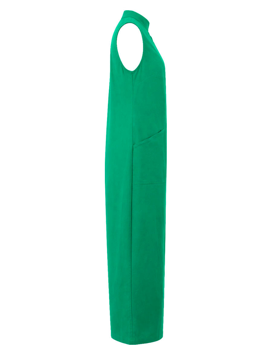 Wide-Leg Stand-Collar Button-Detail Sleeveless Jumpsuit