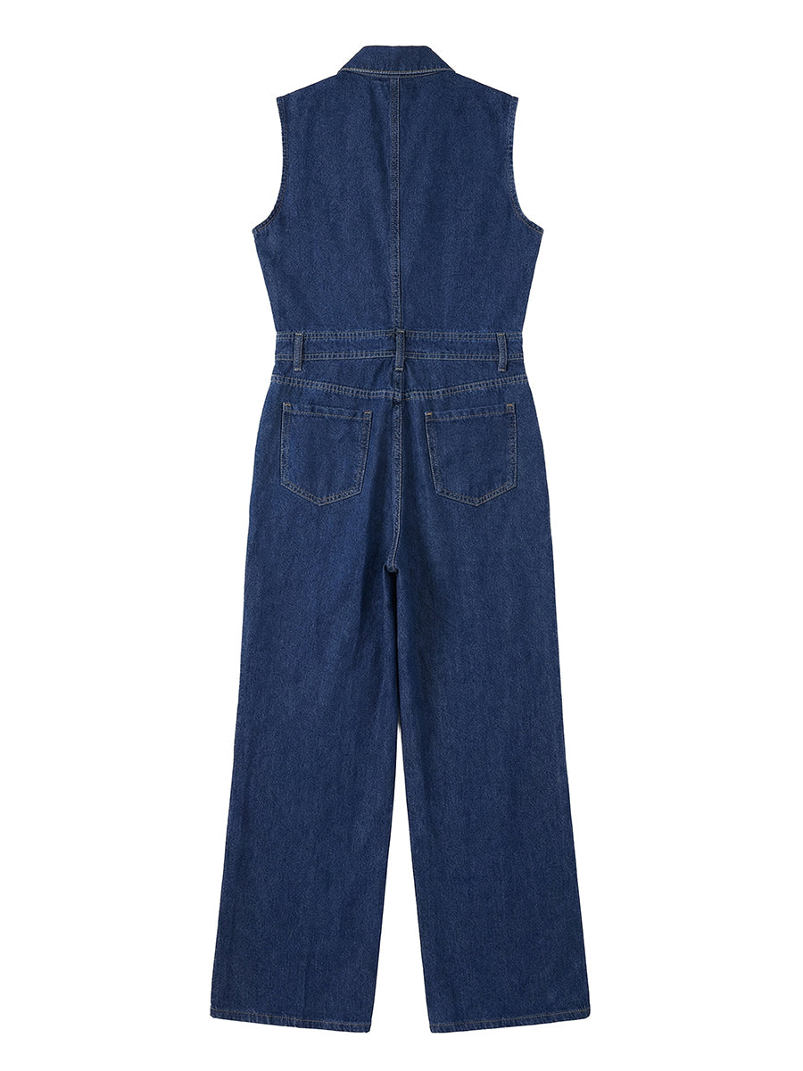 Plus Size Stand-Collar Button-Detail Pocket Jumpsuit