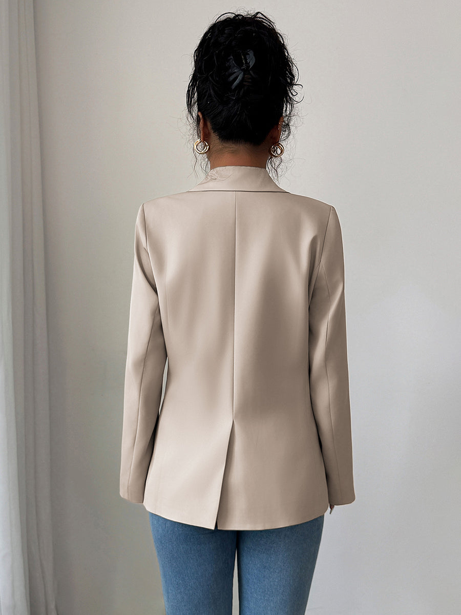 Notch-Collar Button-Detail Pocket Long-Sleeve Blazer