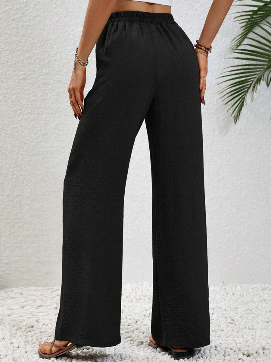 High-Waist Pleated Elastic Relaxed Pants