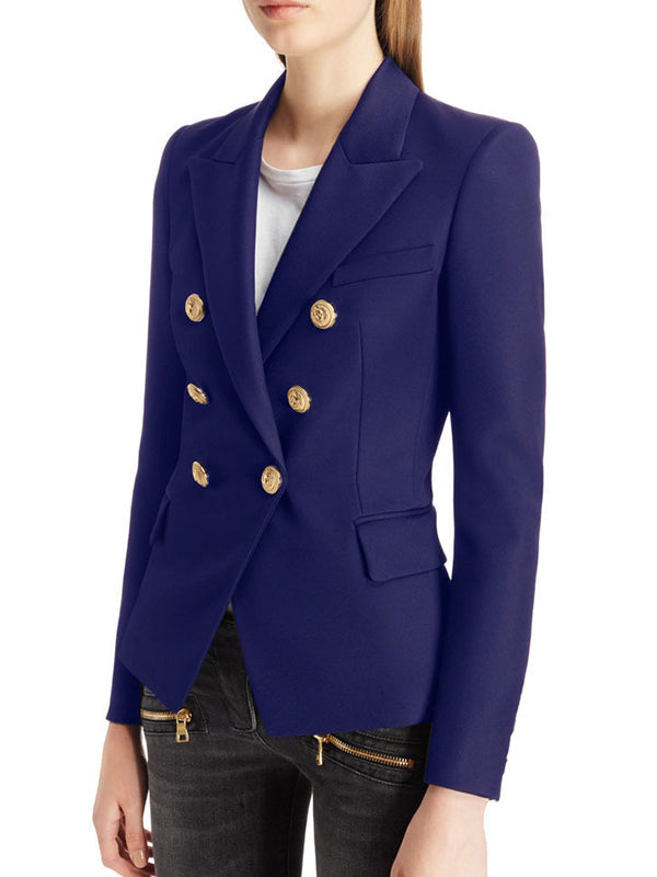 Notch-Collar Button-Detail Long-Sleeve Blazer
