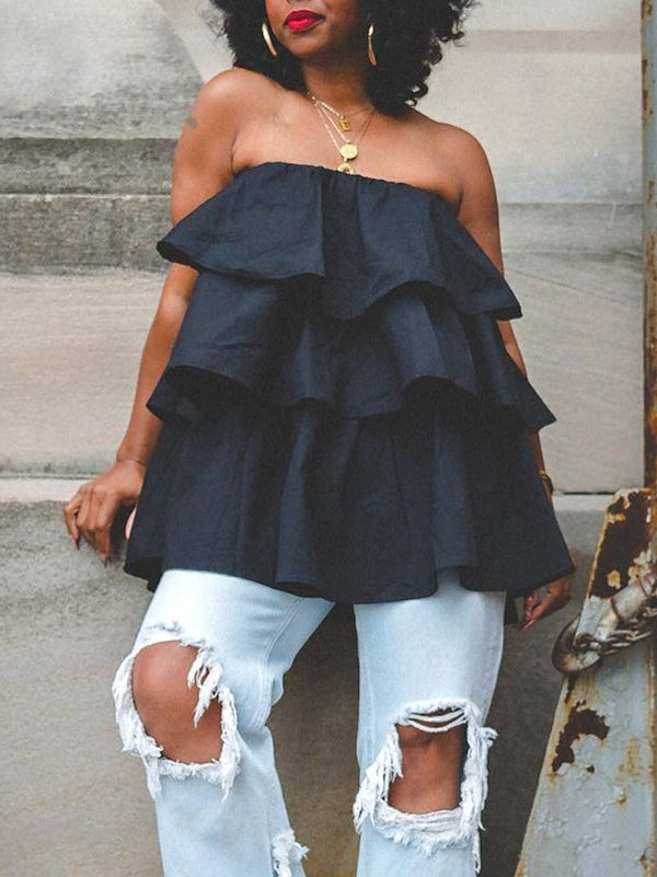 A-Line Ruffle Elastic Relaxed Vest