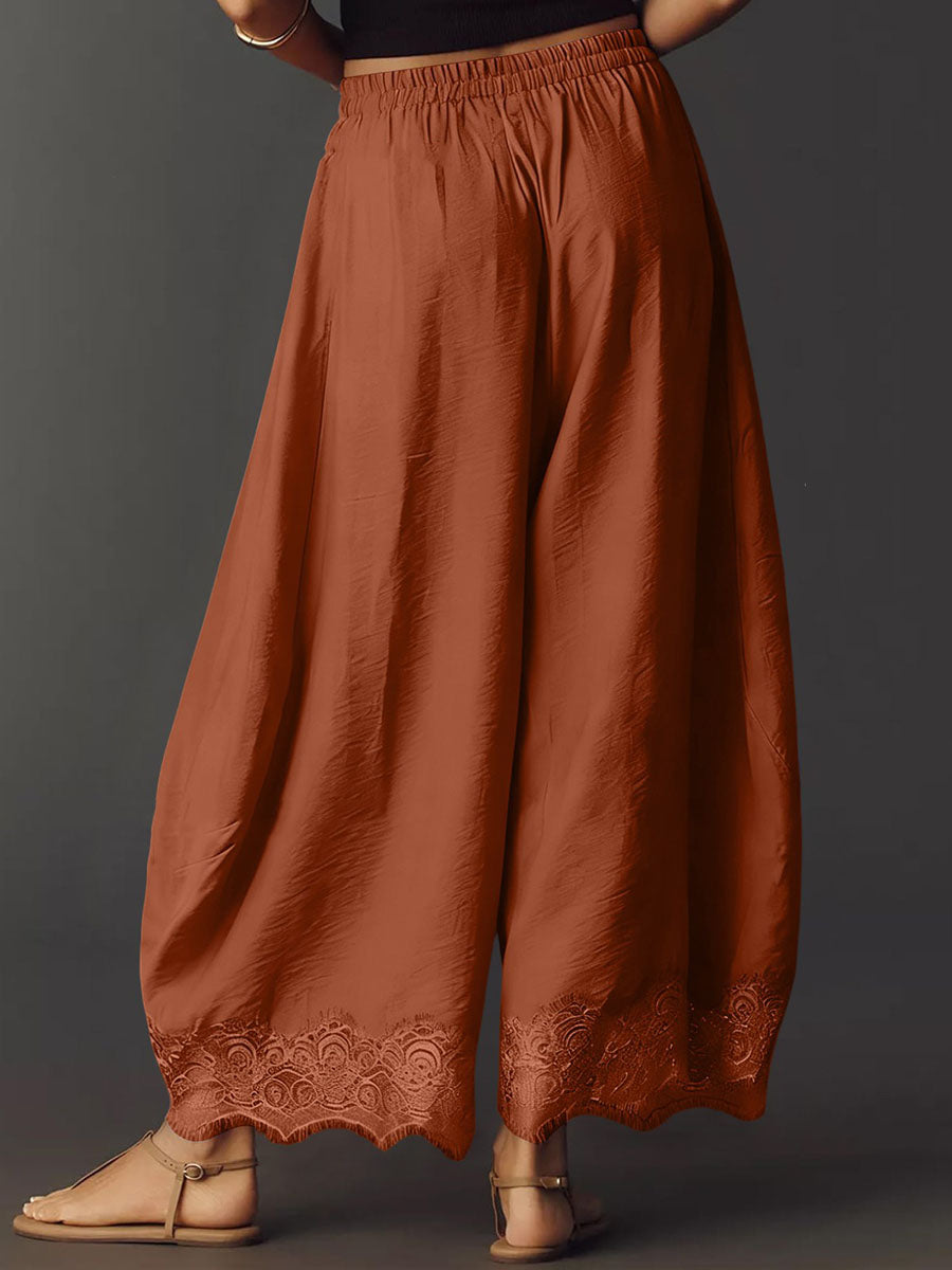 Wide-Leg Drawstring Pocket Elastic Pants