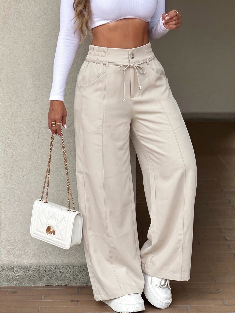 Wide-Leg Pocket Elastic Relaxed Pants