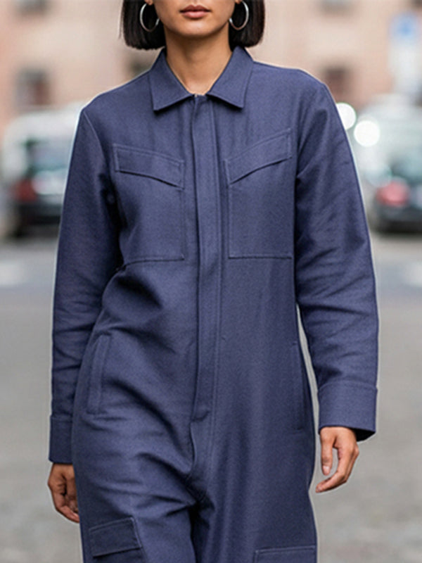 Zip Long-Sleeve Relaxed Jumpsuit