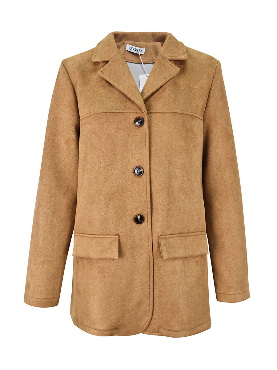 Notch-Collar Button-Detail Long-Sleeve Relaxed Blazer