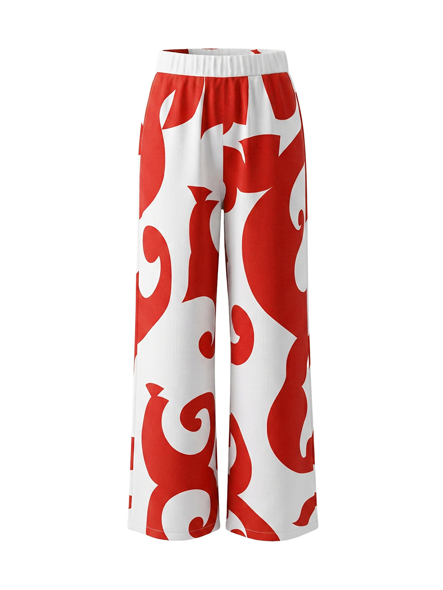 Printed High-Waist Pocket Relaxed Pants