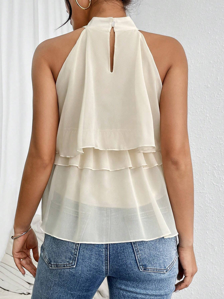 Halter-Neck Ruffle Sleeveless Cut-Out Tank Top
