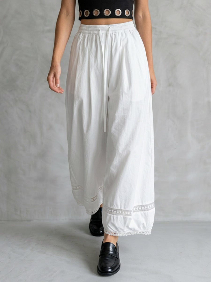 Wide-Leg High-Waist Drawstring Pocket Pants