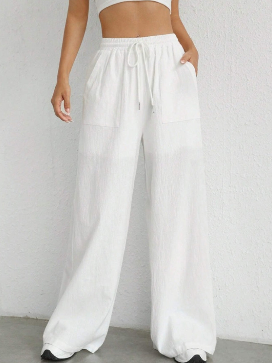 Wide-Leg High-Waist Pleated Pocket Pants