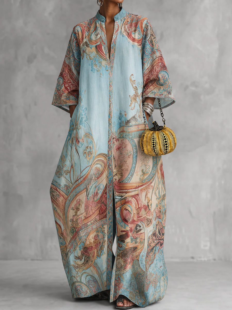 Printed Wide-Leg V-Neck Pocket Jumpsuit