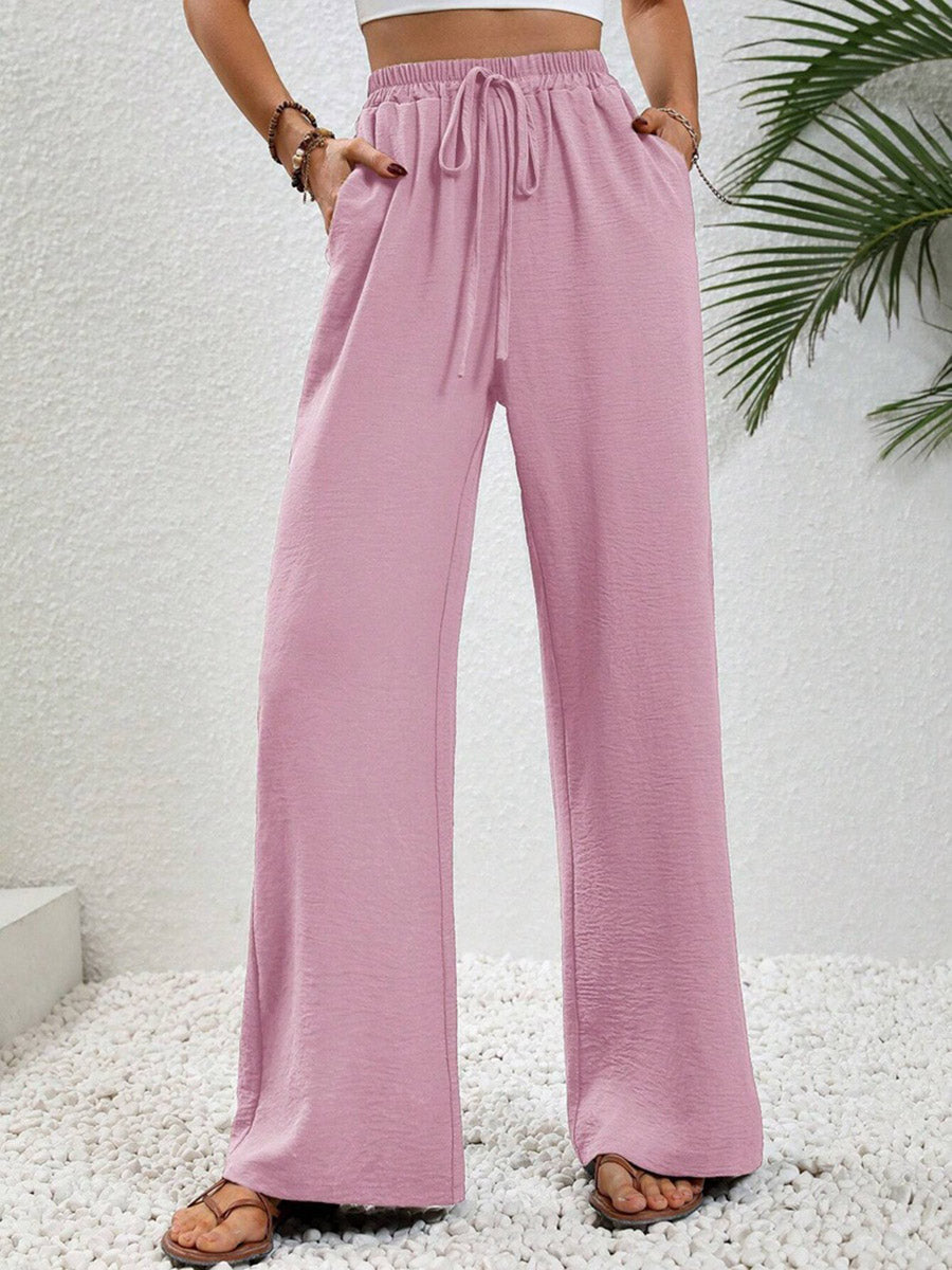 High-Waist Pleated Elastic Relaxed Pants