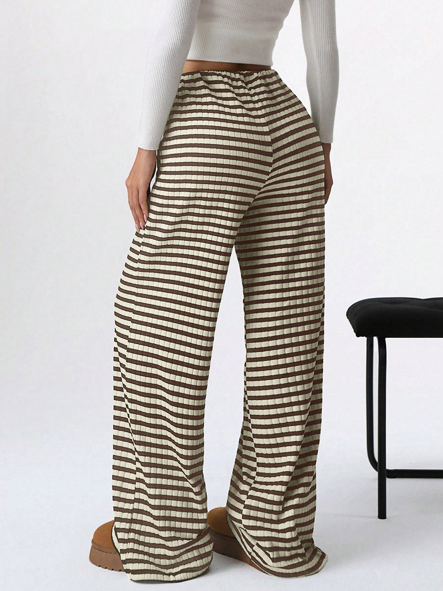 Striped High-Waist Drawstring Contrast Pants