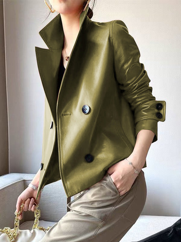 Notch-Collar Button-Detail Long-Sleeve Jacket
