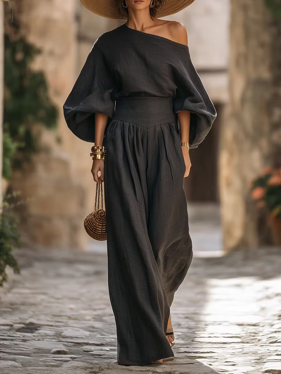 Wide-Leg Pleated Pocket Relaxed Pants