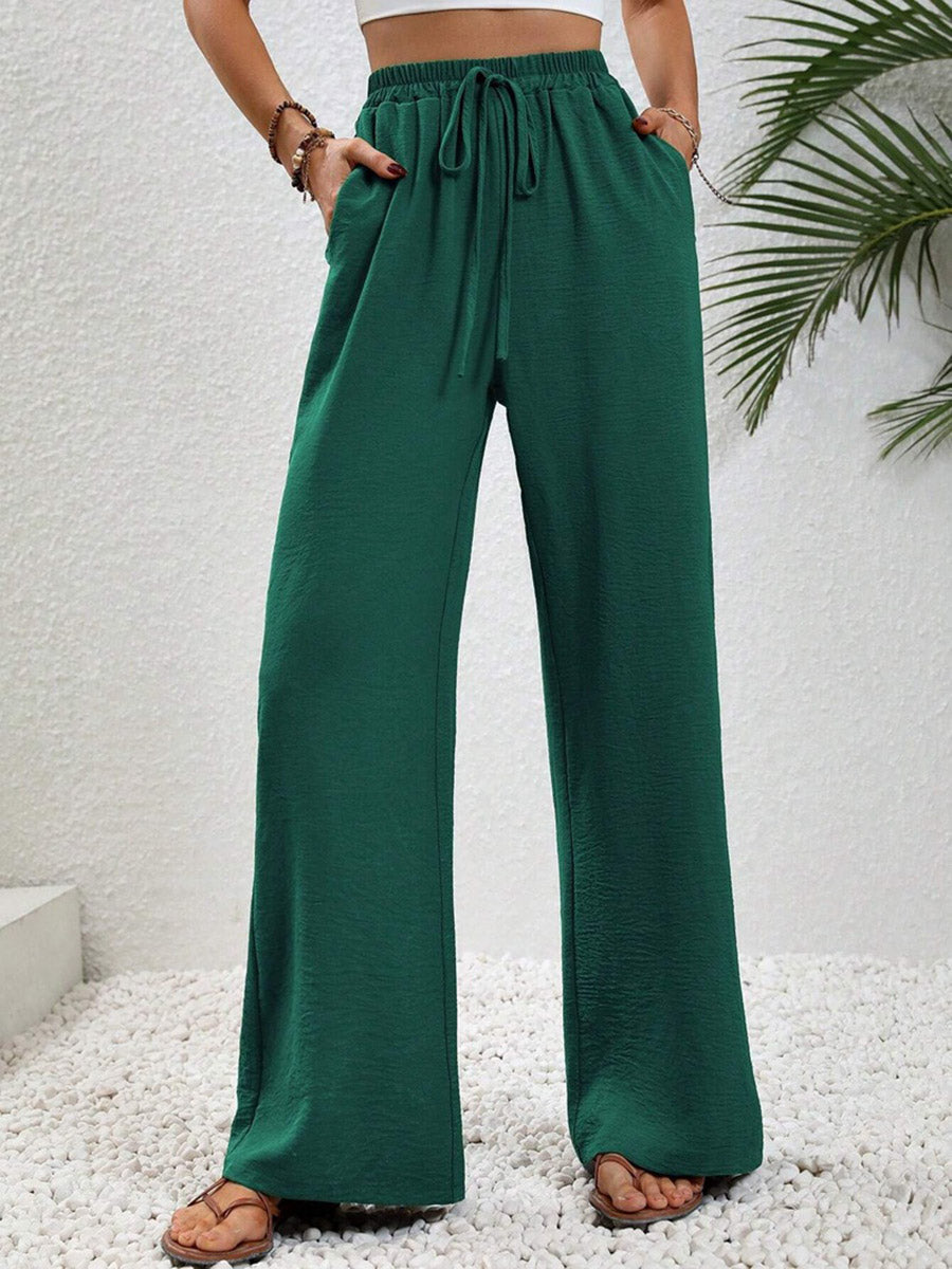 High-Waist Pleated Elastic Relaxed Pants